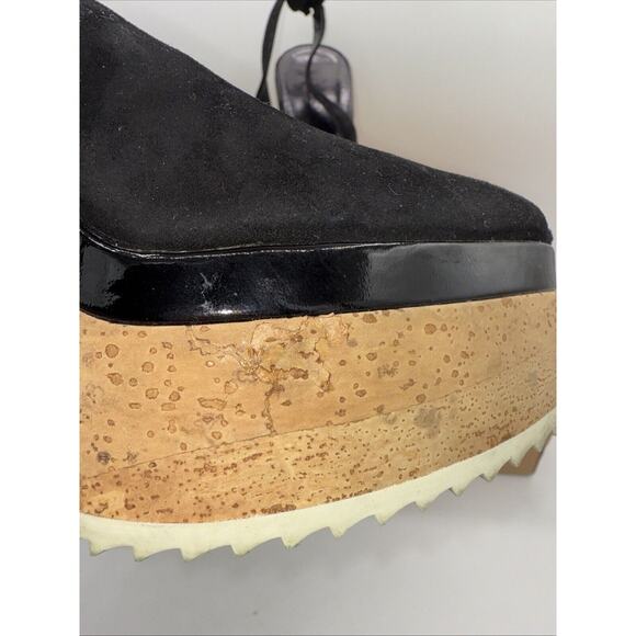 GUCCI READ **Black Suede SlingBack Cork Tattoo Wedge Platform Heel Sandals Sz 8 - Picture 7 of 14
